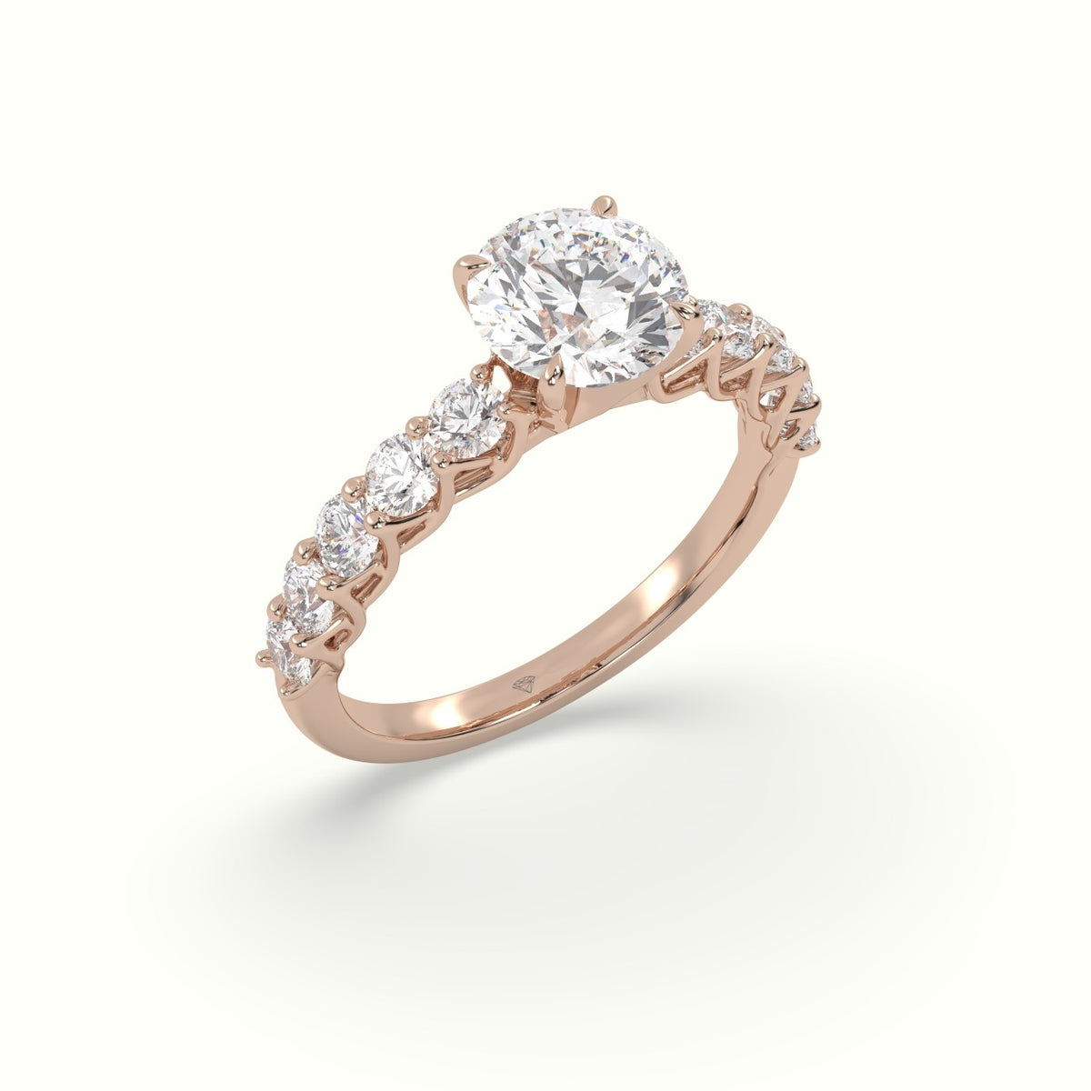 Round Cut Diamond Engagement Ring With Side Stones — Rose Gold