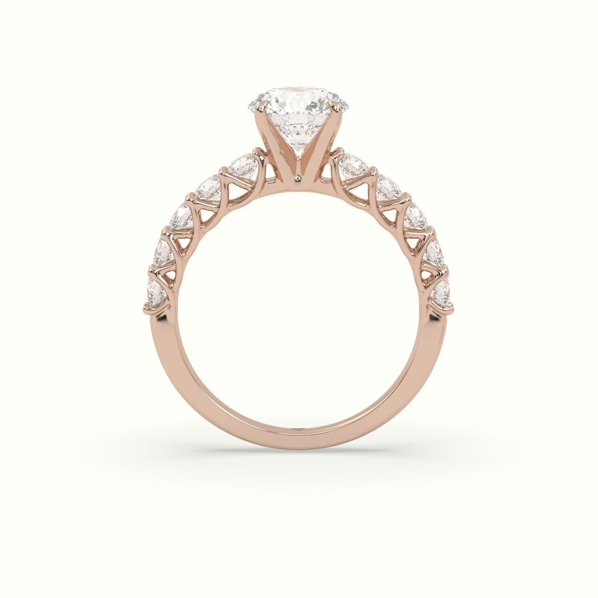 Round Cut Diamond Engagement Ring With Side Stones — Rose Gold