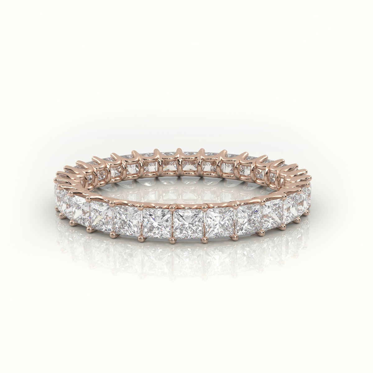 Princess Cut Scallop Set Eternity Wedding Band — Rose Gold
