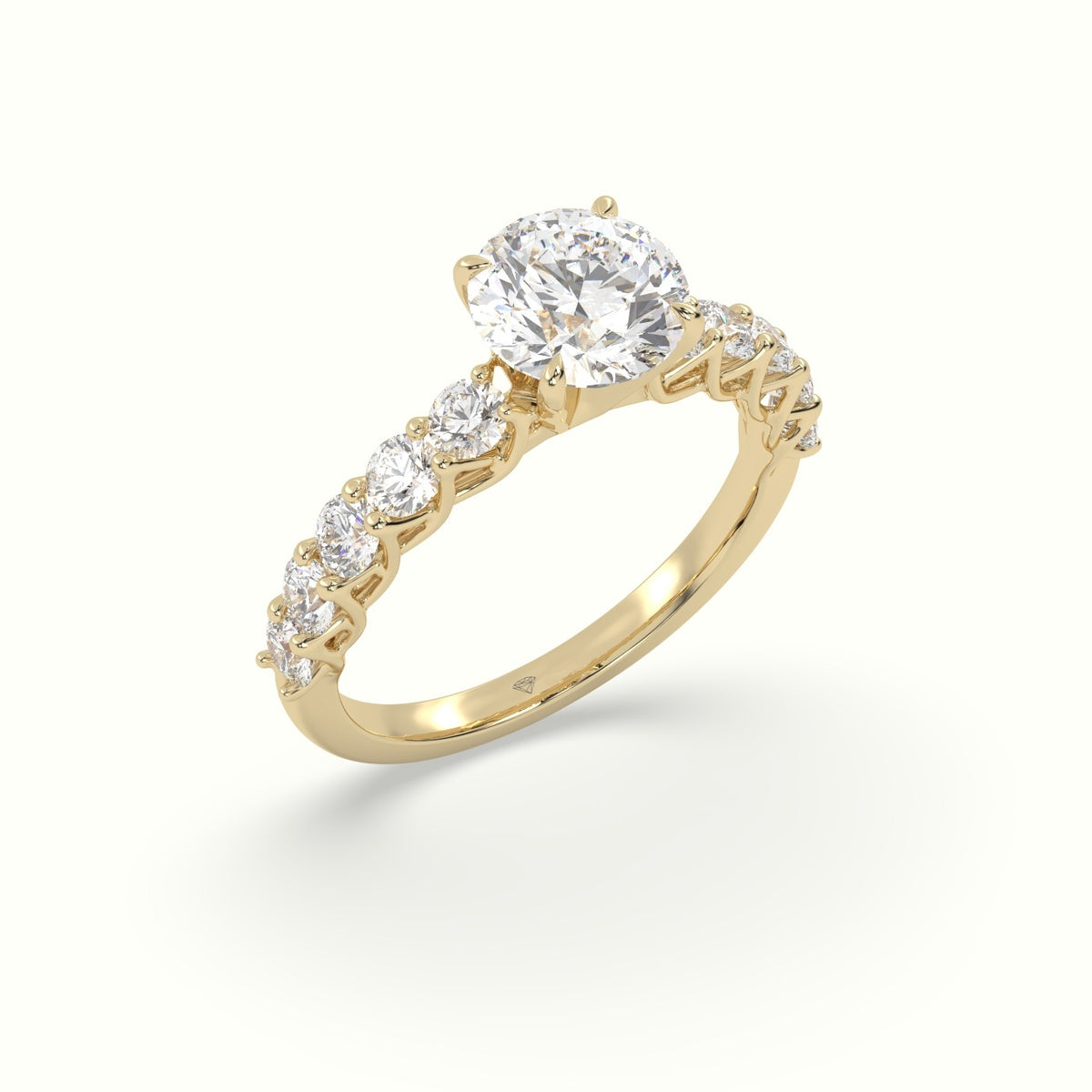 Round Cut Diamond Engagement Ring With Side Stones — Yellow Gold
