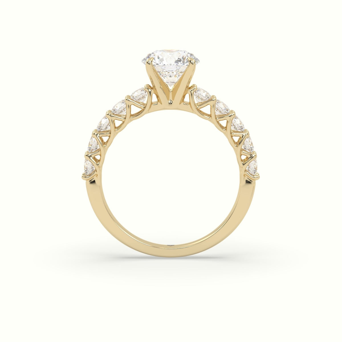 Round Cut Diamond Engagement Ring With Side Stones — Yellow Gold