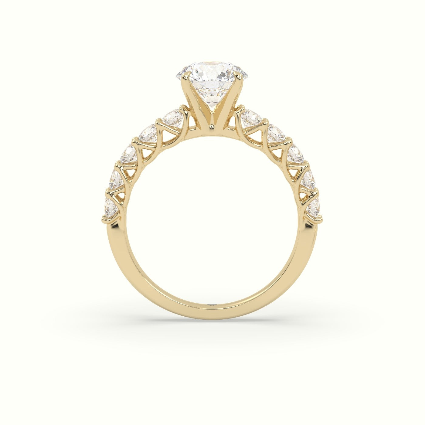 Round Cut Diamond Engagement Ring With Side Stones — Yellow Gold