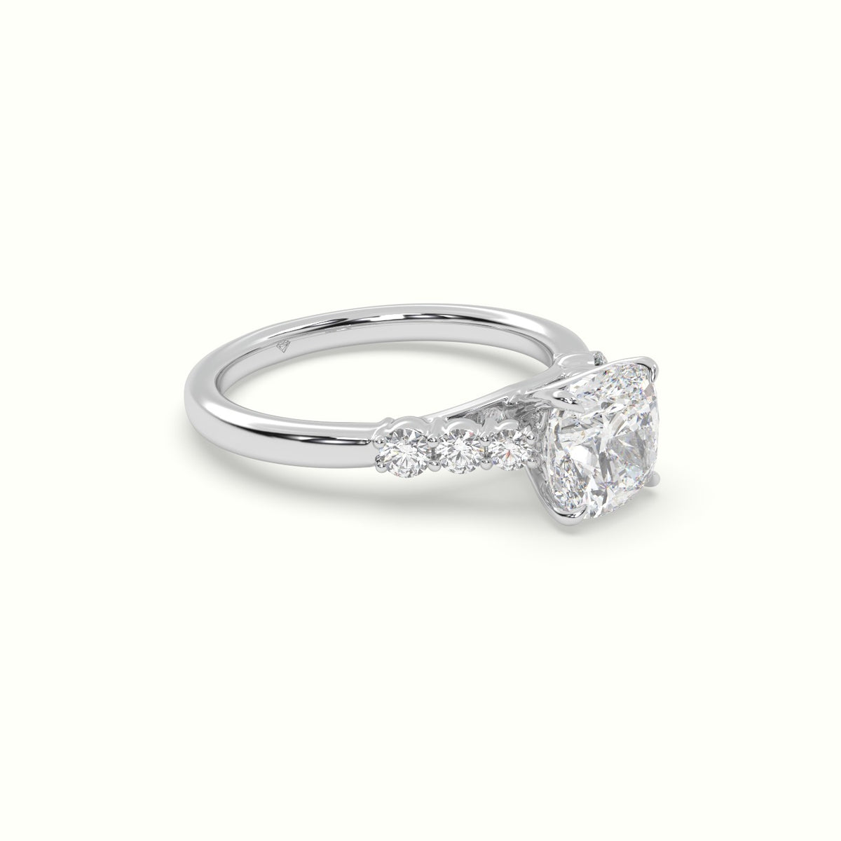 Cushion Cut Diamond Engagement Ring With Side Stones — White Gold
