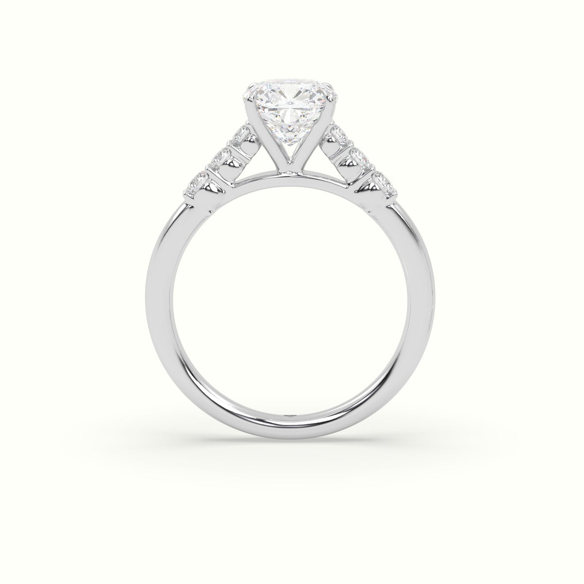 Cushion Cut Diamond Engagement Ring With Side Stones — White Gold