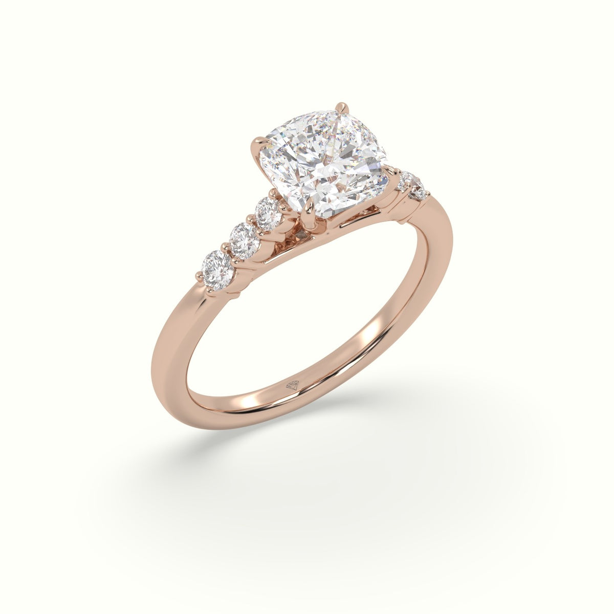 Cushion Cut Diamond Engagement Ring With Side Stones — Rose Gold