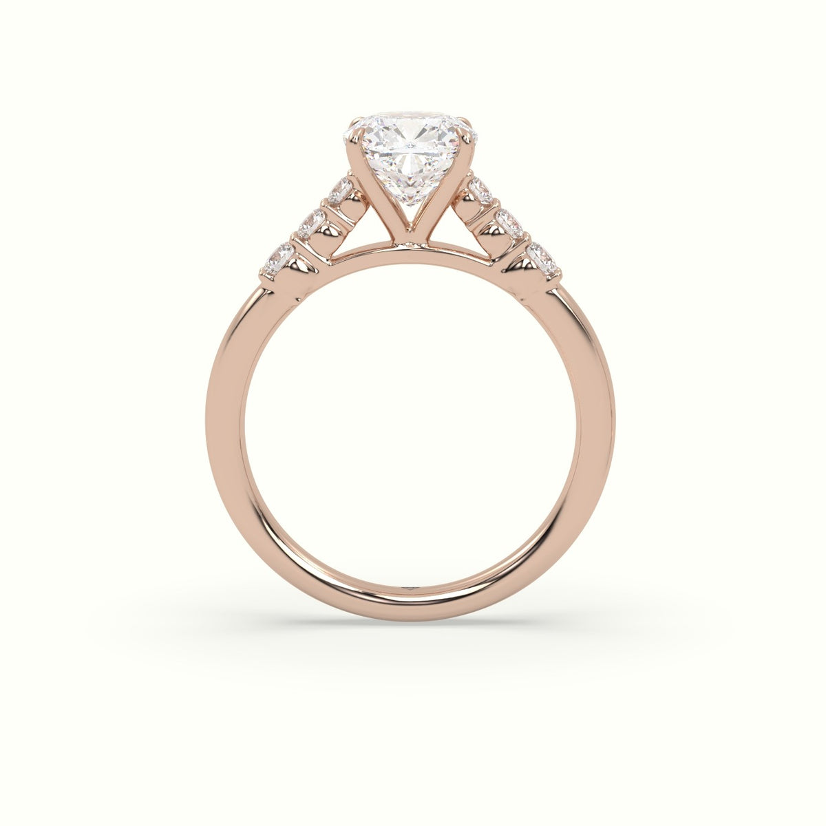 Cushion Cut Diamond Engagement Ring With Side Stones — Rose Gold