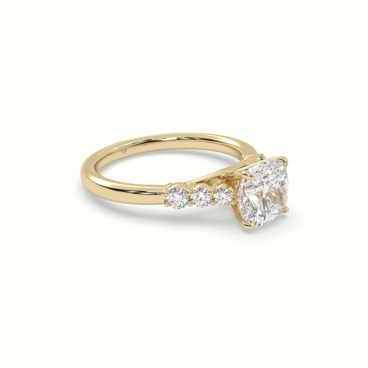 Cushion Cut Diamond Engagement Ring With Side Stones — Yellow Gold