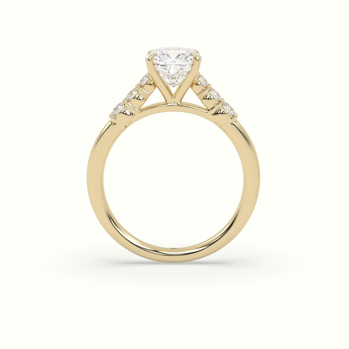 Cushion Cut Diamond Engagement Ring With Side Stones — Yellow Gold