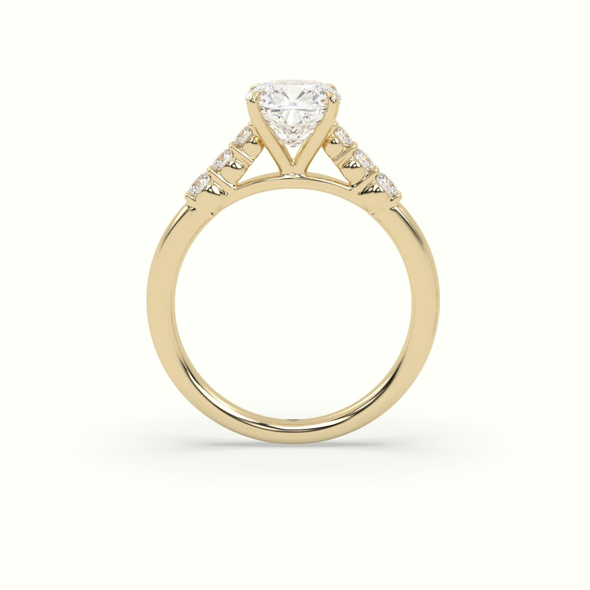 Cushion Cut Diamond Engagement Ring With Side Stones — Yellow Gold