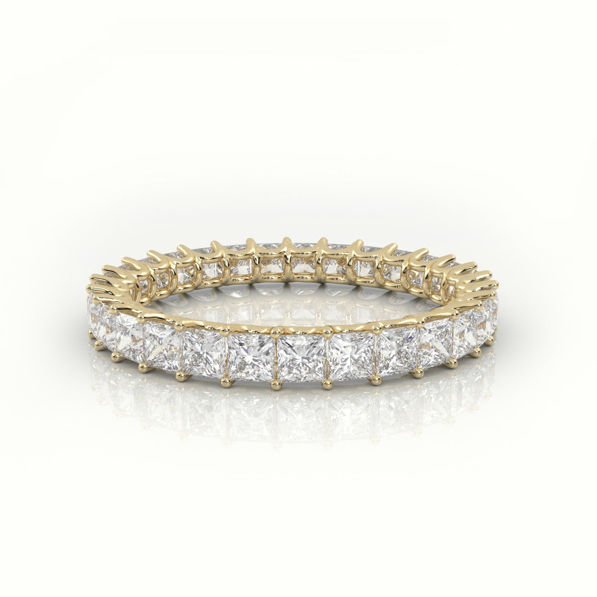 Princess Cut Scallop Set Eternity Wedding Band — Yellow Gold