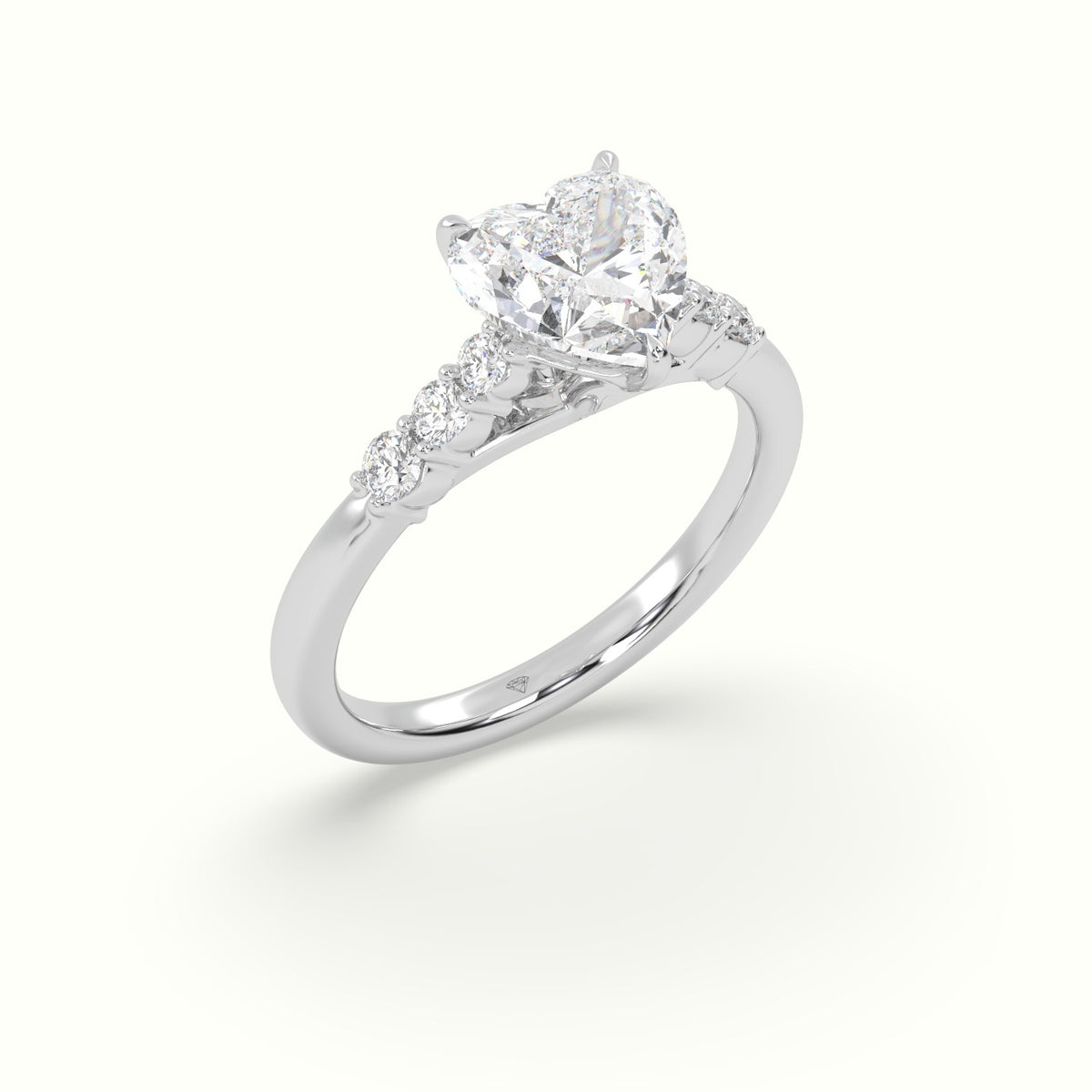 Heart Cut Diamond Engagement Ring With Side Stones — White Gold
