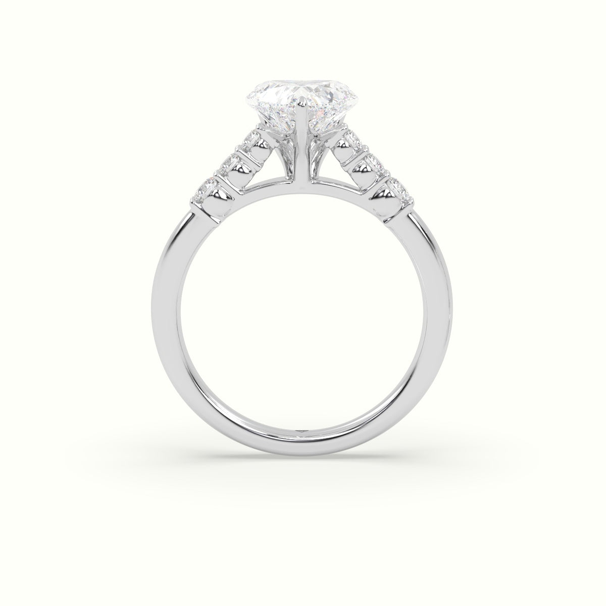 Heart Cut Diamond Engagement Ring With Side Stones — White Gold