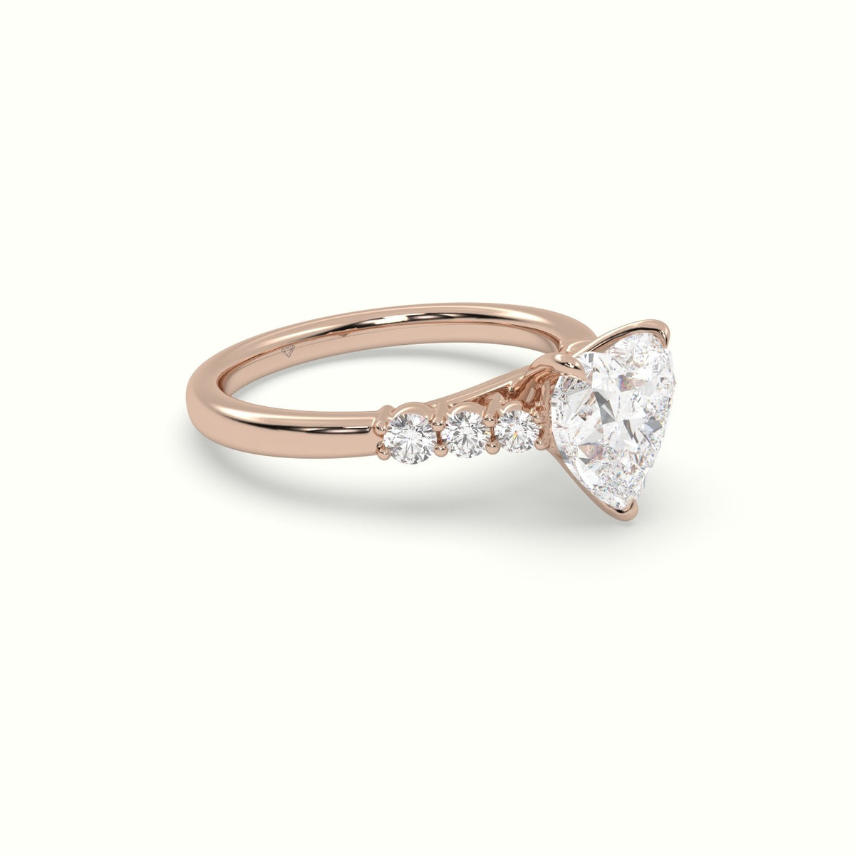 Heart Cut Diamond Engagement Ring With Side Stones — Rose Gold