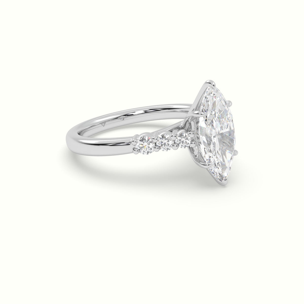 Marquise Cut Diamond Engagement Ring With Side Stones — White Gold