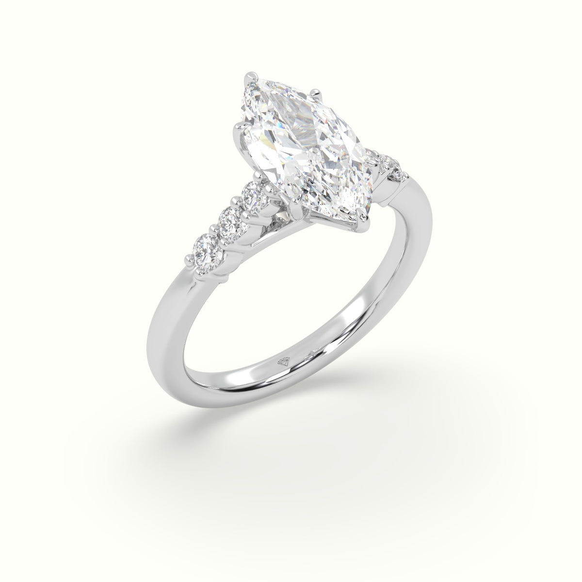 Marquise Cut Diamond Engagement Ring With Side Stones — White Gold