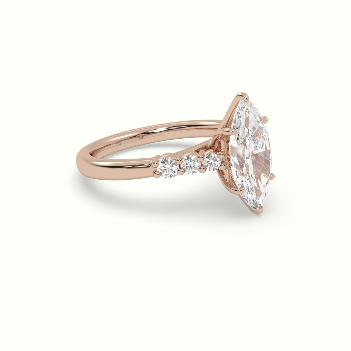 Marquise Cut Diamond Engagement Ring With Side Stones — Rose Gold