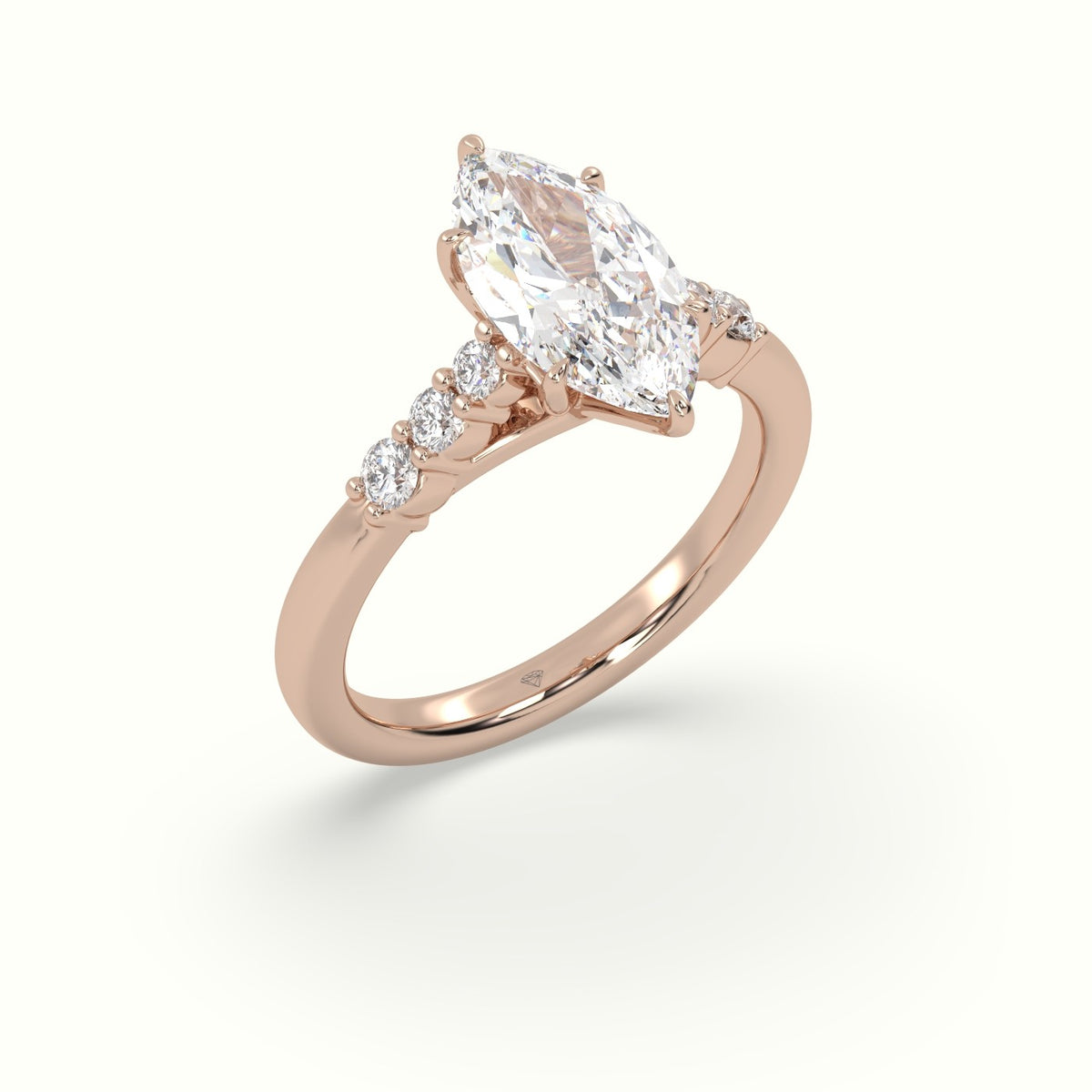 Marquise Cut Diamond Engagement Ring With Side Stones — Rose Gold