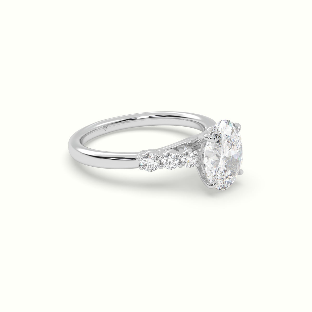 Oval Cut Diamond Engagement Ring With Side Stones — White Gold