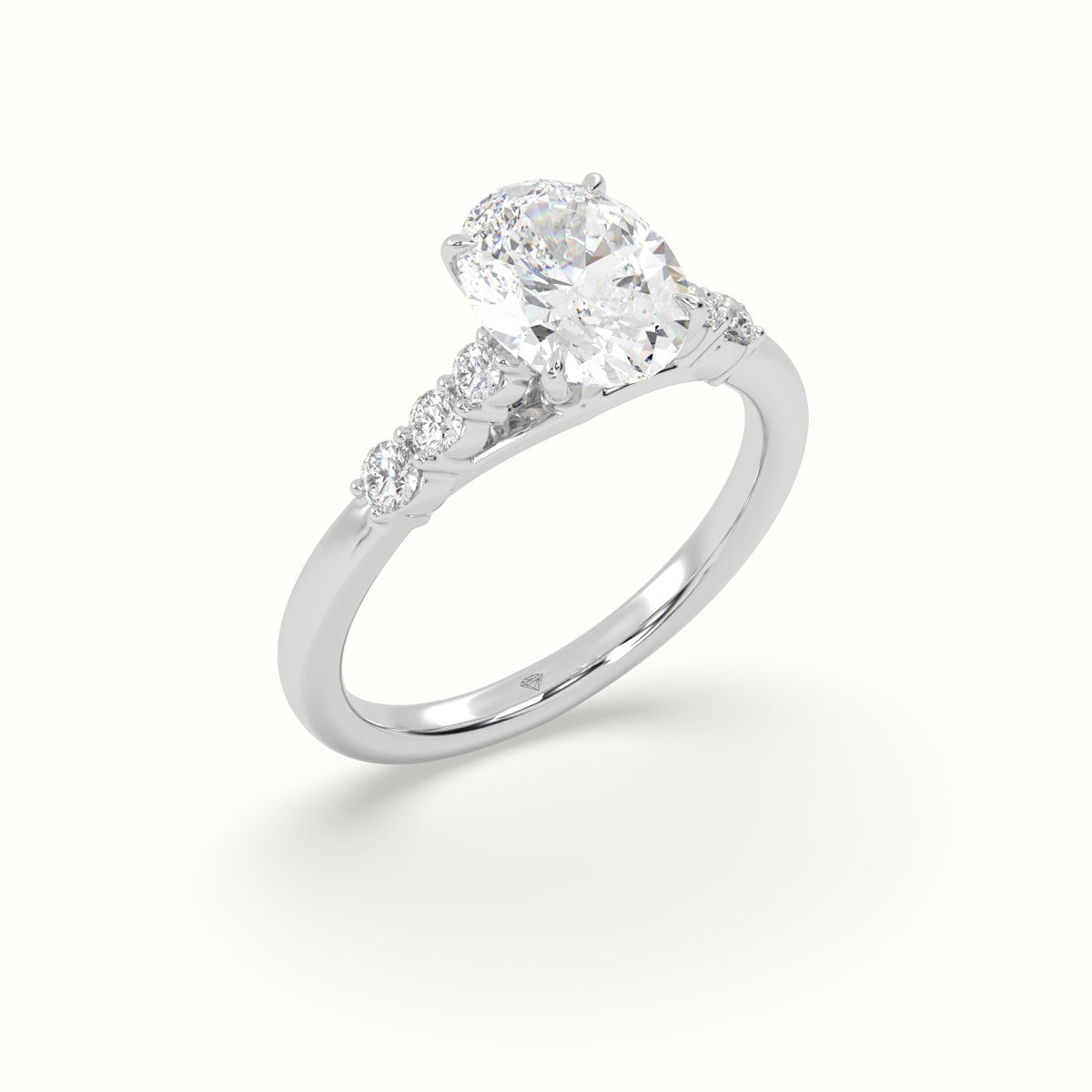 Oval Cut Diamond Engagement Ring With Side Stones — White Gold
