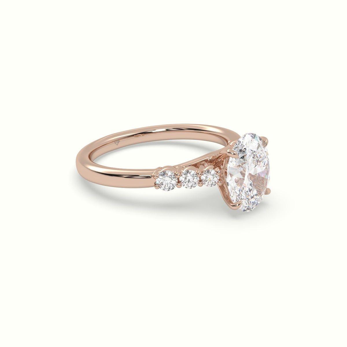 Oval Cut Diamond Engagement Ring With Side Stones — Rose Gold
