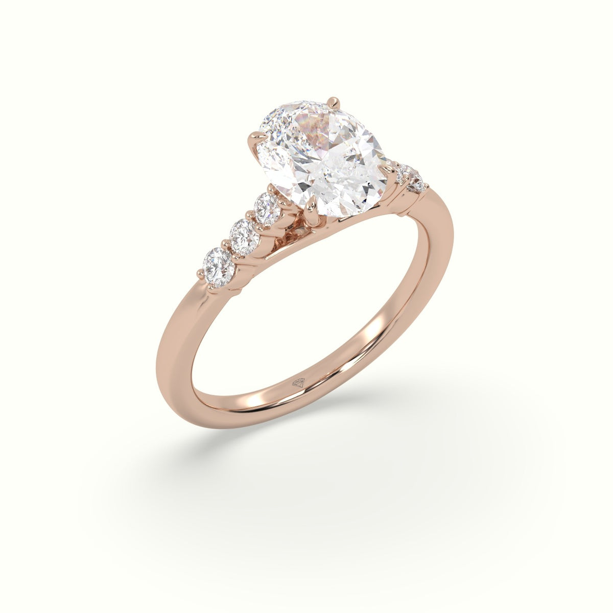 Oval Cut Diamond Engagement Ring With Side Stones — Rose Gold
