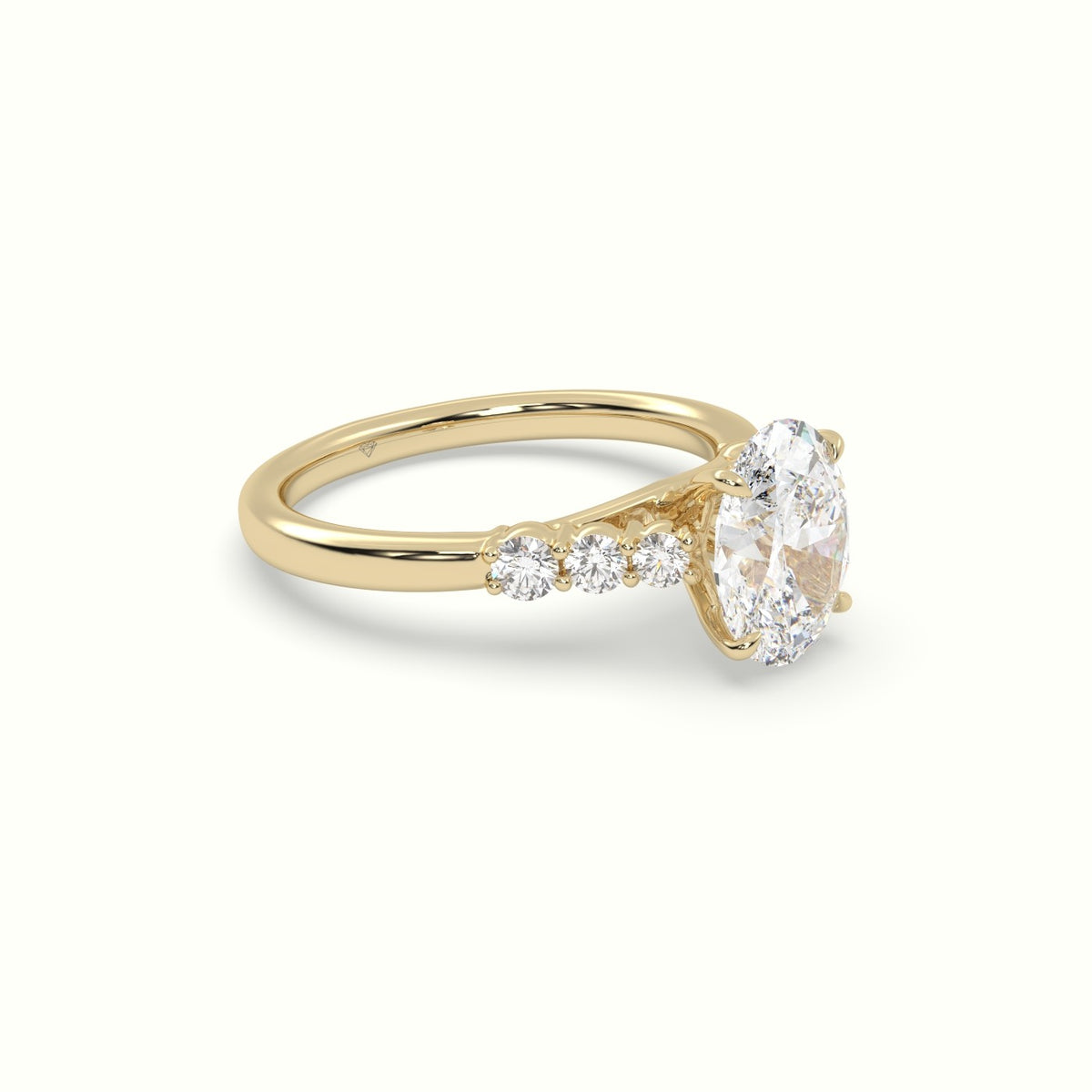 Oval Cut Diamond Engagement Ring With Side Stones — Yellow Gold