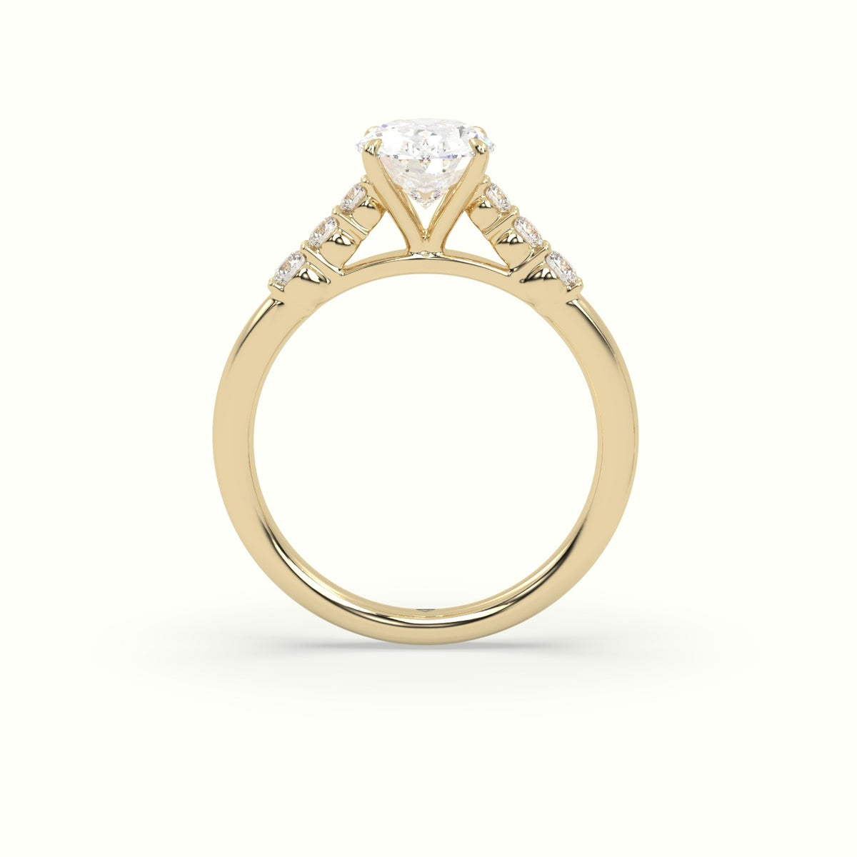 Oval Cut Diamond Engagement Ring With Side Stones — Yellow Gold