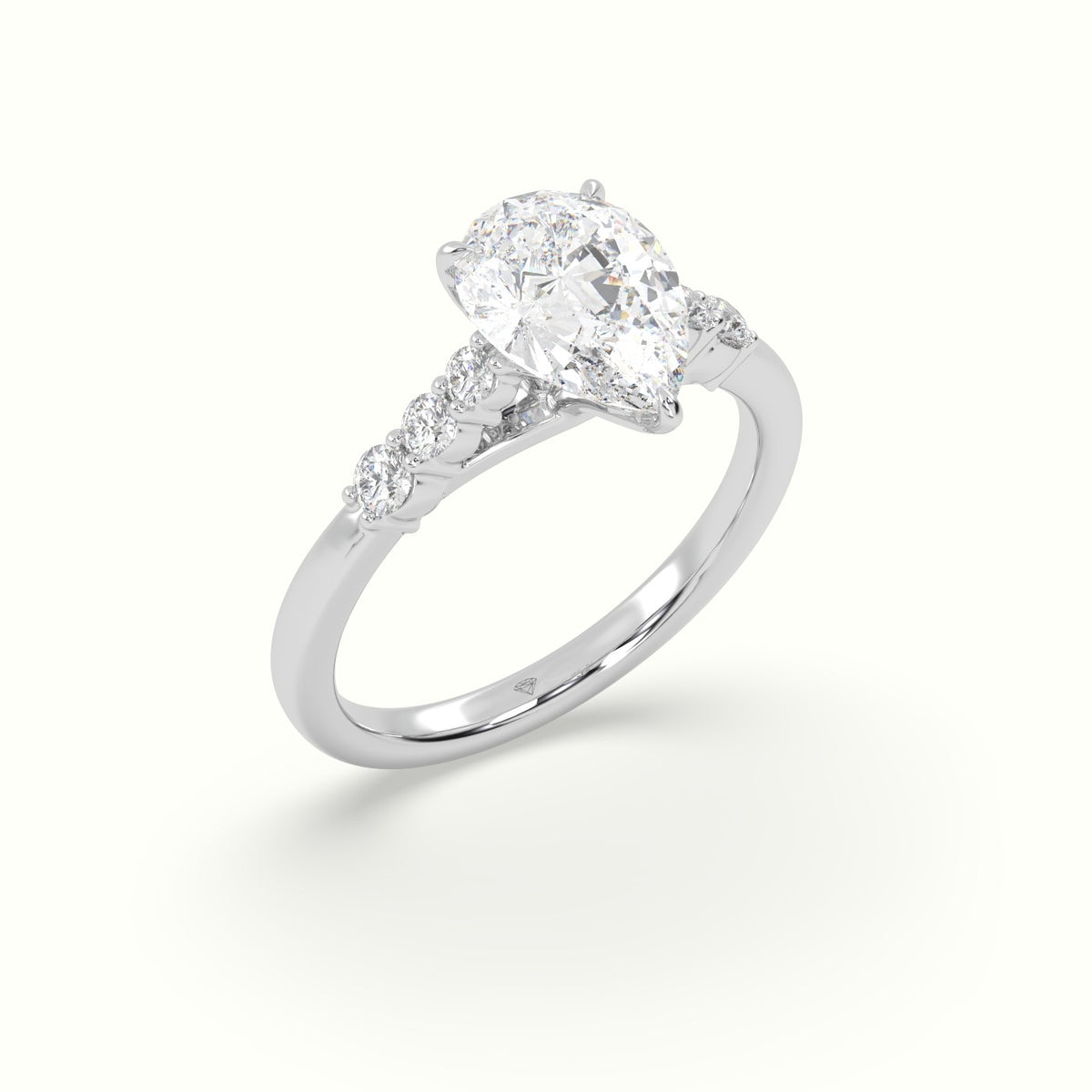 Pear Cut Diamond Engagement Ring With Side Stones — White Gold