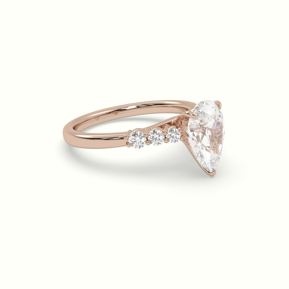 Pear Cut Diamond Engagement Ring With Side Stones — Rose Gold