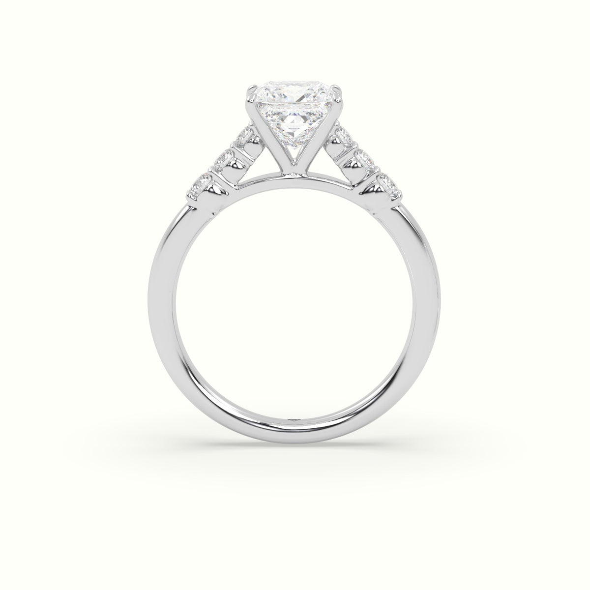 Princess Cut Diamond Engagement Ring With Side Stones — White Gold