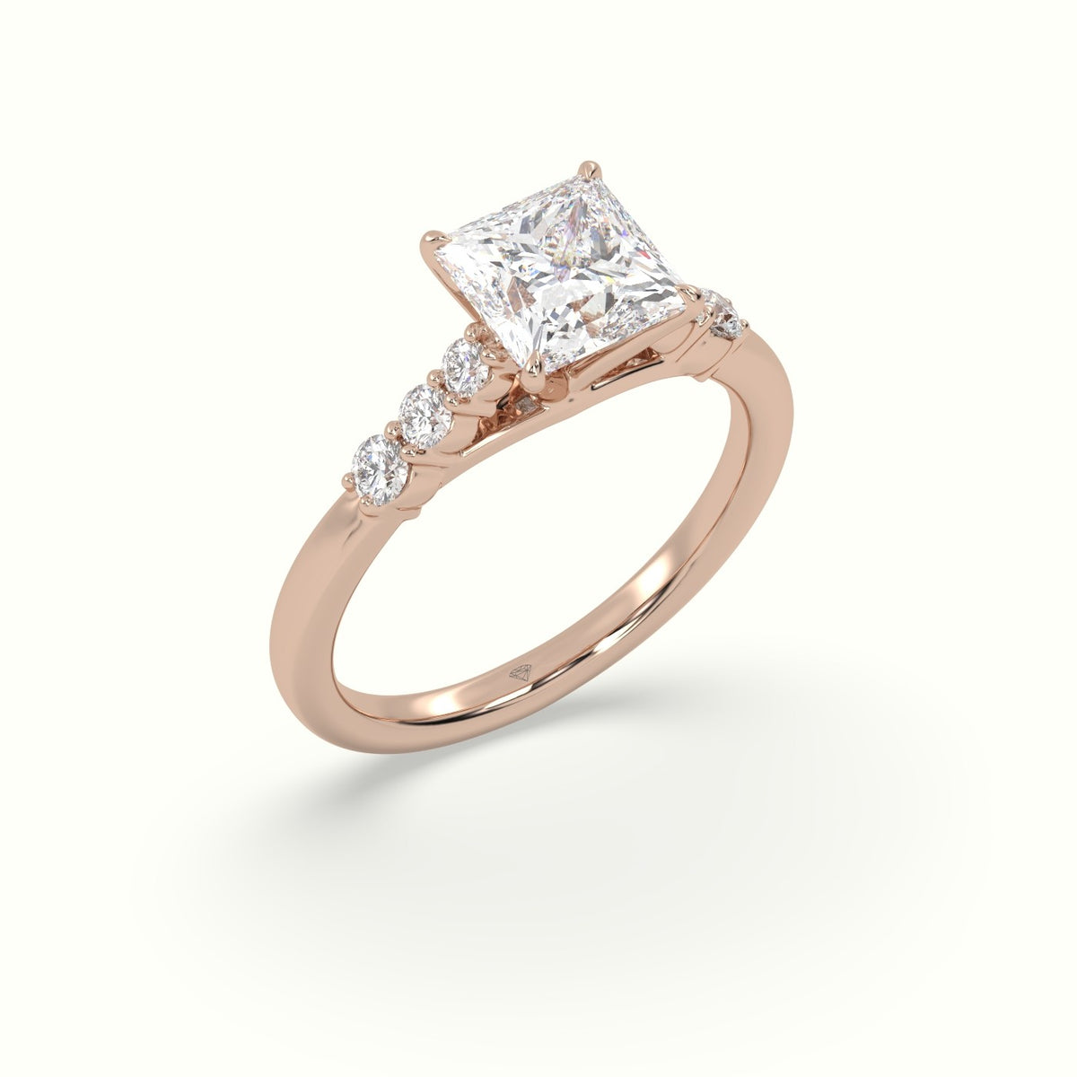 Princess Cut Diamond Engagement Ring With Side Stones — Rose Gold