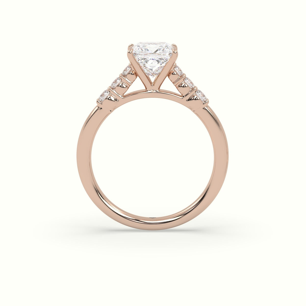 Princess Cut Diamond Engagement Ring With Side Stones — Rose Gold