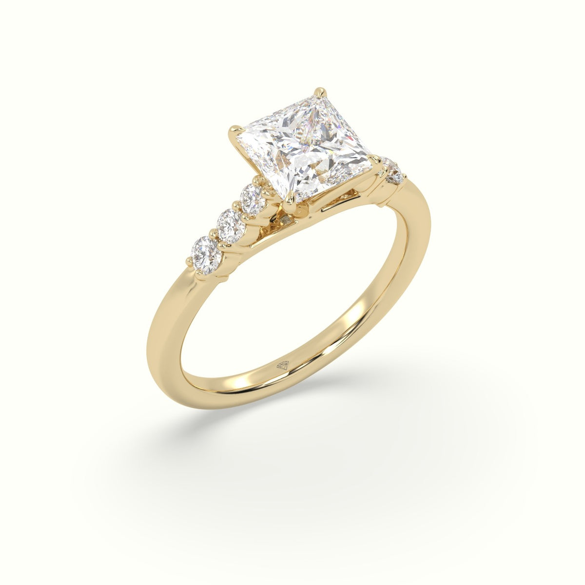 Princess Cut Diamond Engagement Ring With Side Stones — Yellow Gold