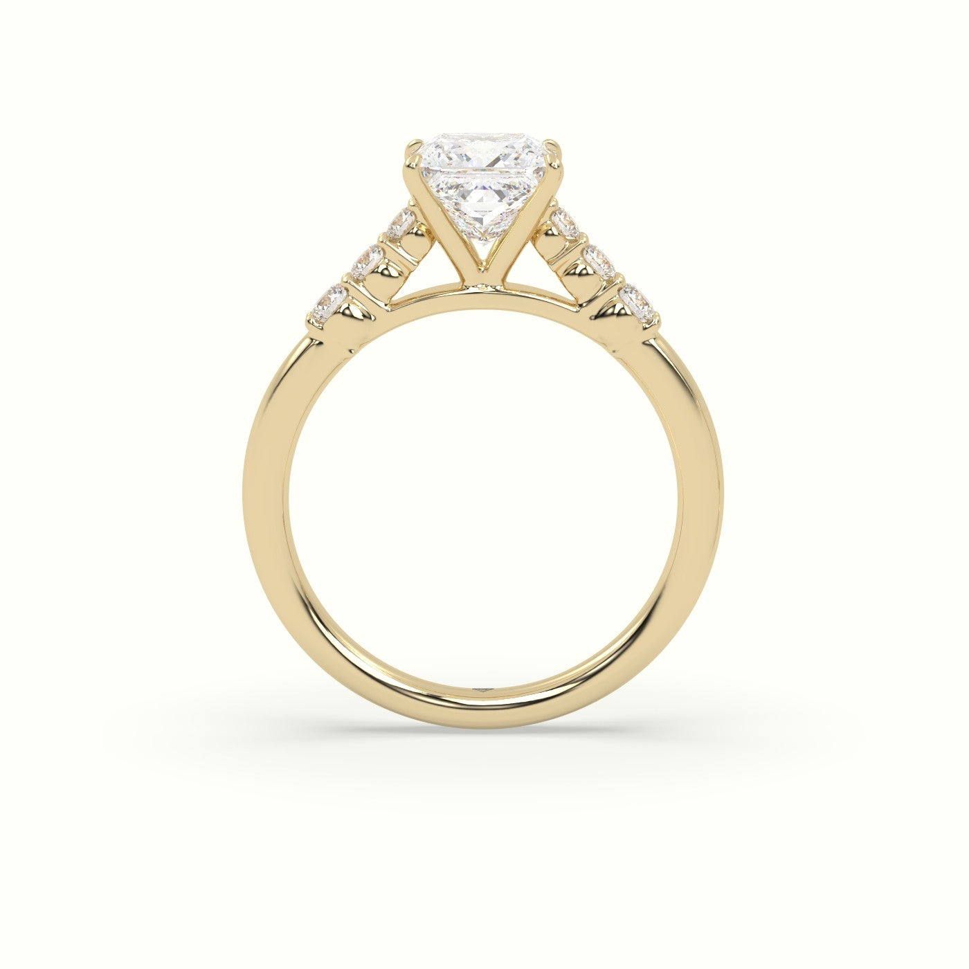 Princess Cut Diamond Engagement Ring With Side Stones — Yellow Gold