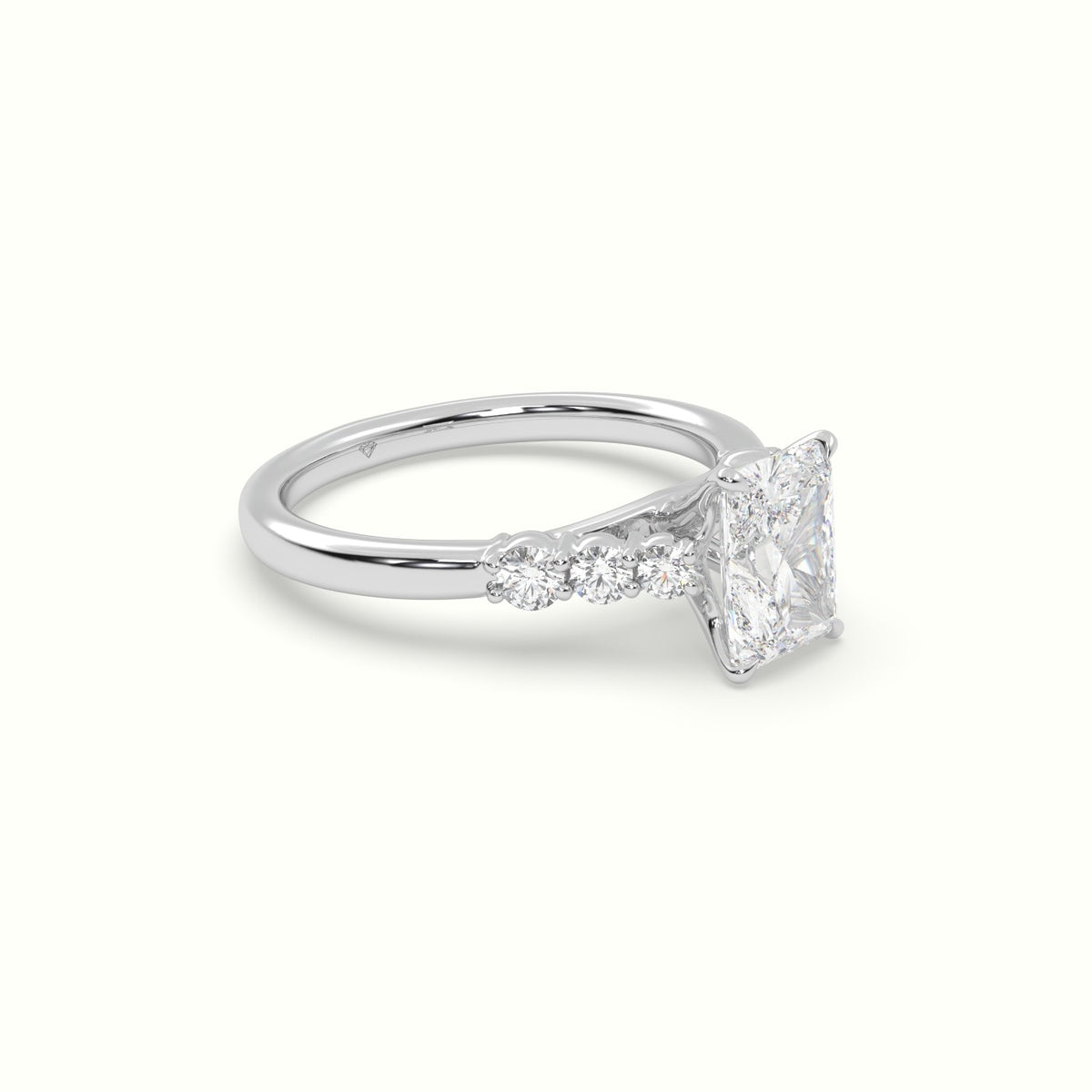 Radiant Cut Diamond Engagement Ring With Side Stones — White Gold