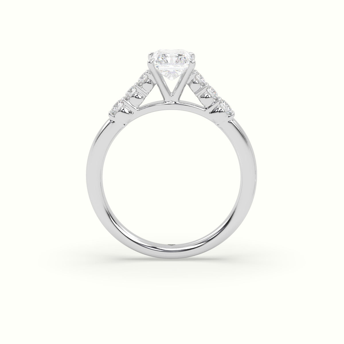 Radiant Cut Diamond Engagement Ring With Side Stones — White Gold