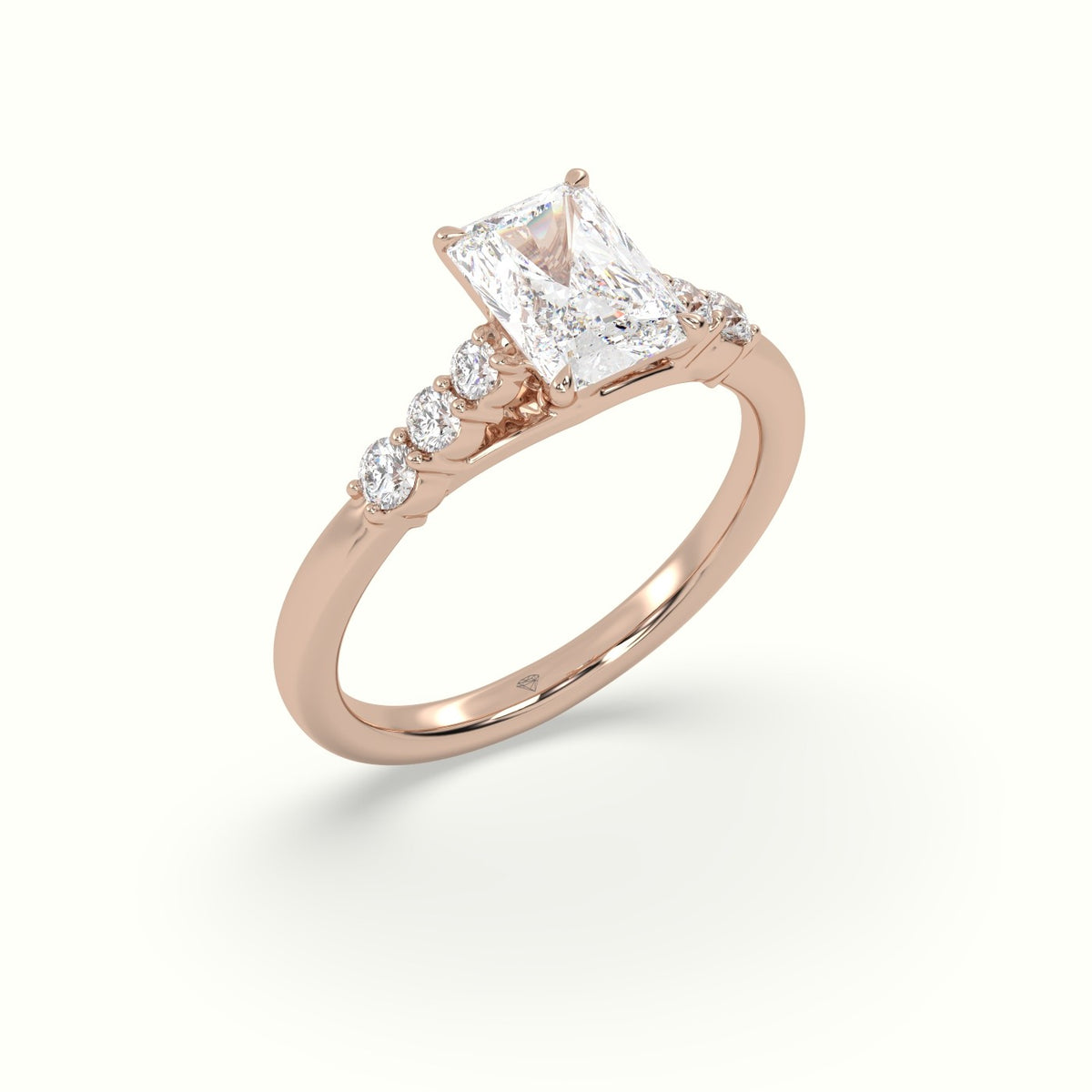 Radiant Cut Diamond Engagement Ring With Side Stones — Rose Gold