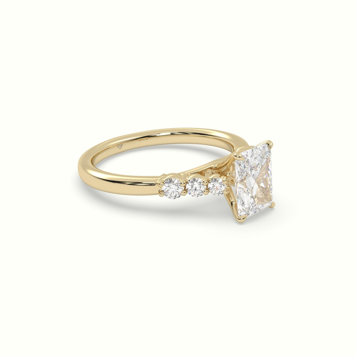 Radiant Cut Diamond Engagement Ring With Side Stones — Yellow Gold