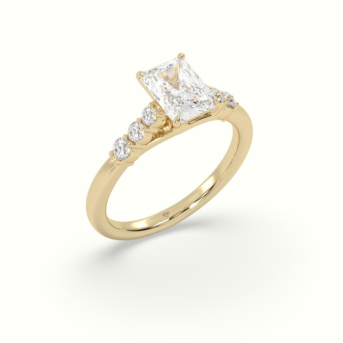 Radiant Cut Diamond Engagement Ring With Side Stones — Yellow Gold