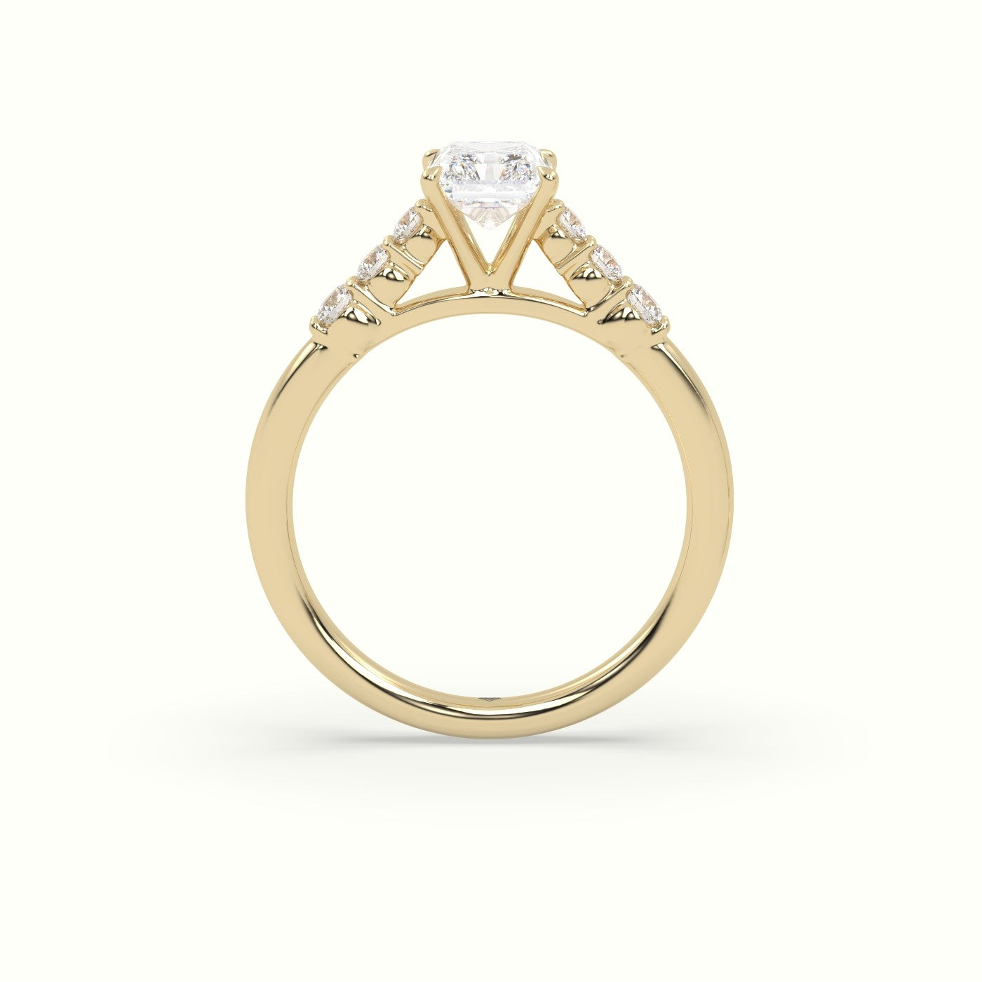 Radiant Cut Diamond Engagement Ring With Side Stones — Yellow Gold
