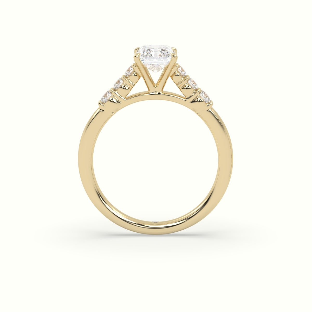 Radiant Cut Diamond Engagement Ring With Side Stones — Yellow Gold