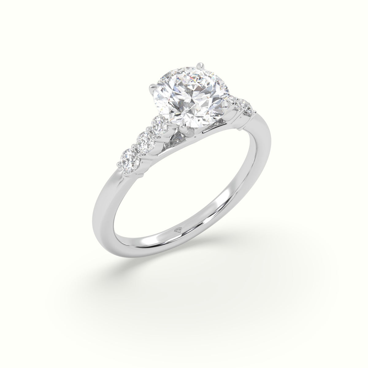 Round Cut Diamond Engagement Ring With Side Stones — White Gold