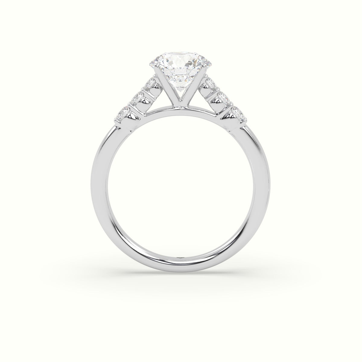 Round Cut Diamond Engagement Ring With Side Stones — White Gold
