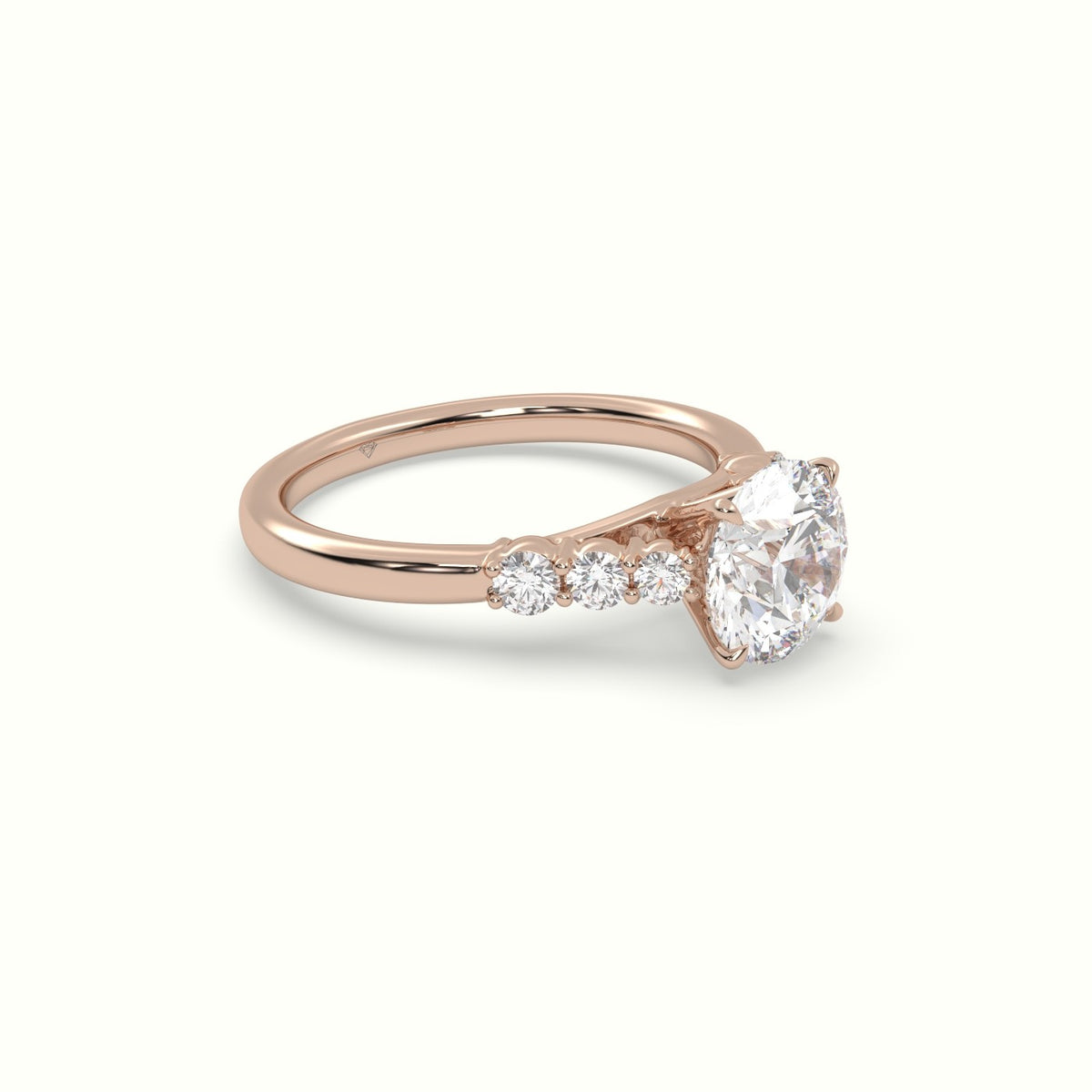 Round Cut Diamond Engagement Ring With Side Stones — Rose Gold