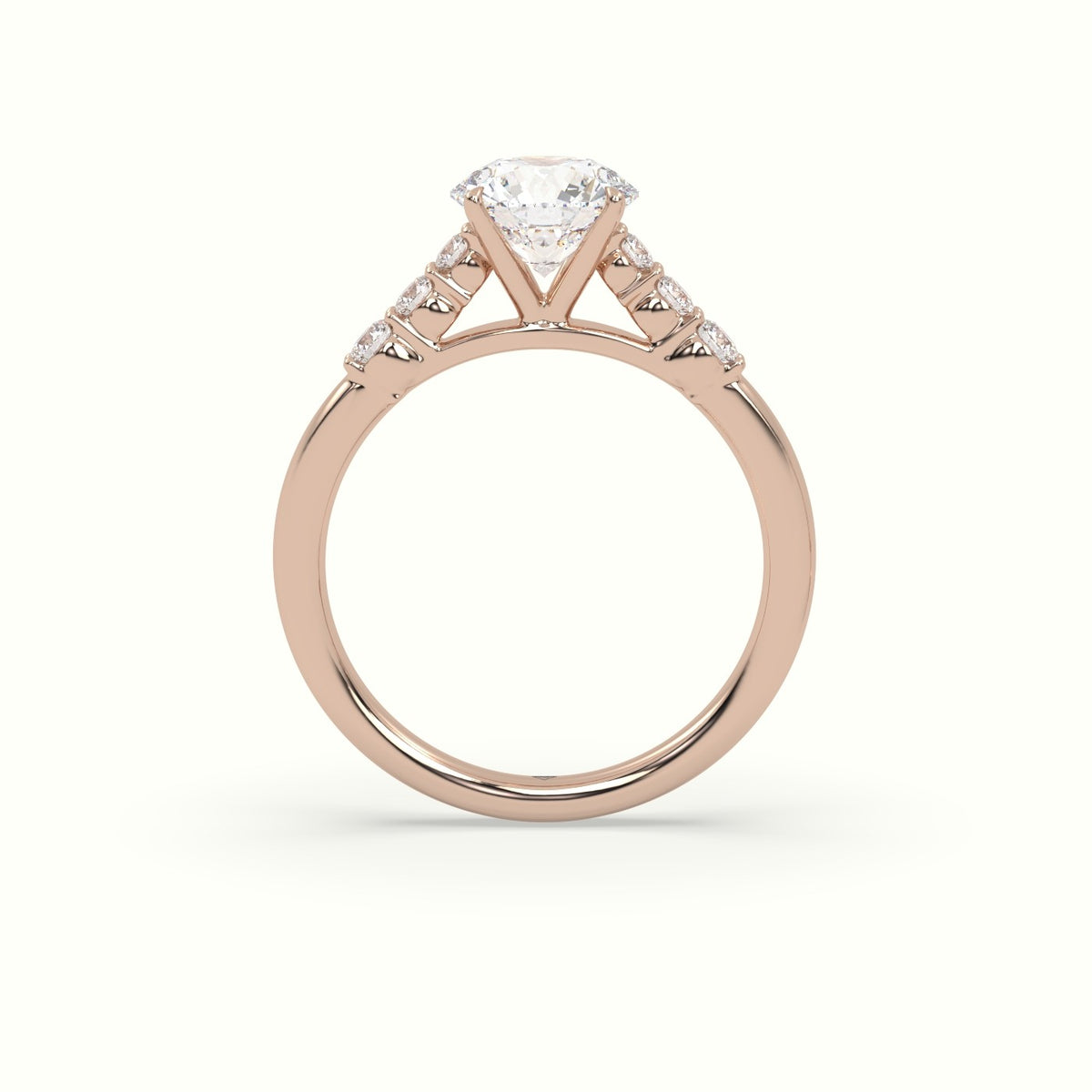 Round Cut Diamond Engagement Ring With Side Stones — Rose Gold
