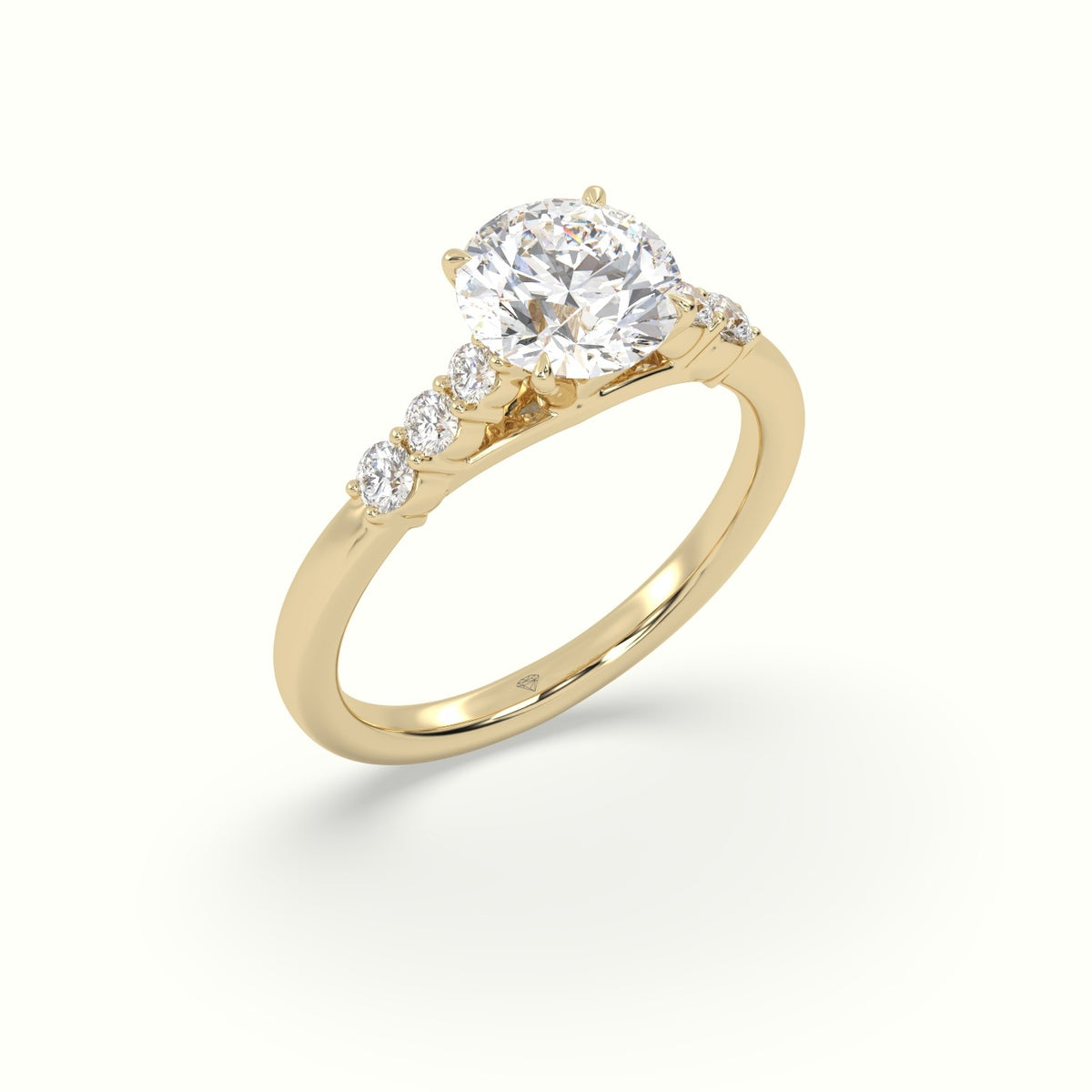 Round Cut Diamond Engagement Ring With Side Stones — Yellow Gold