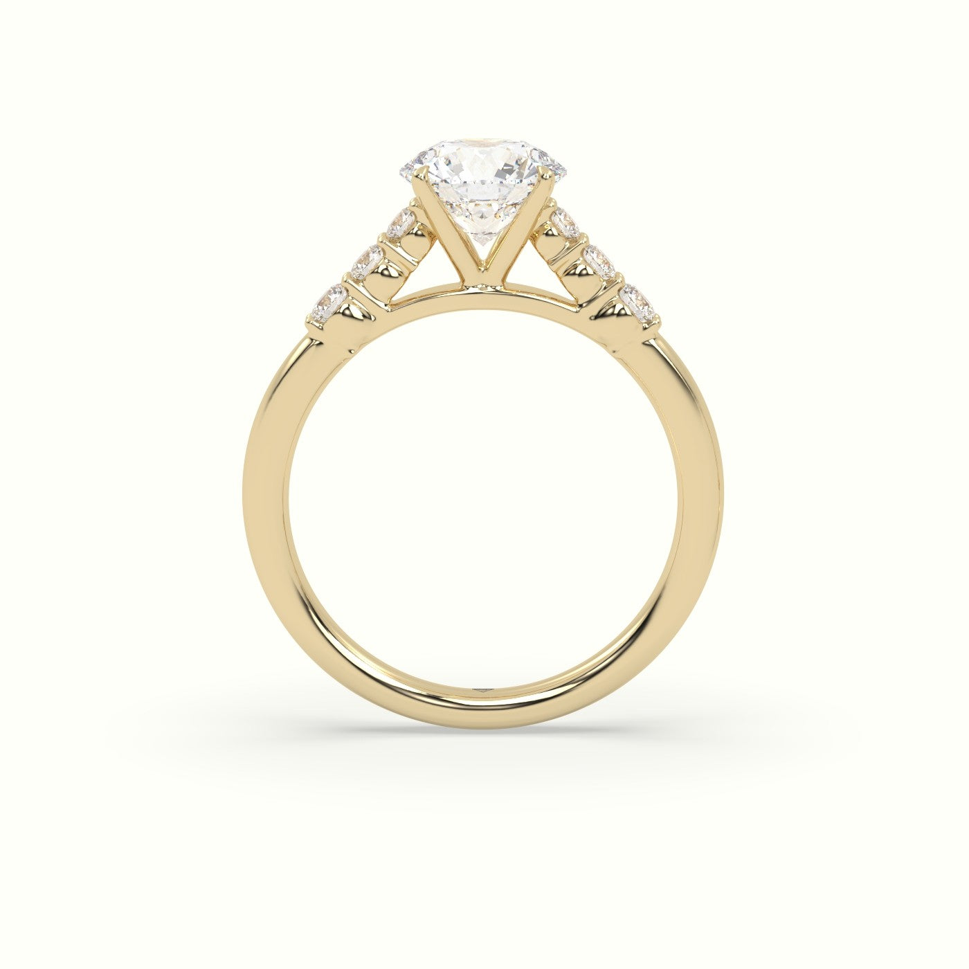 Round Cut Diamond Engagement Ring With Side Stones — Yellow Gold