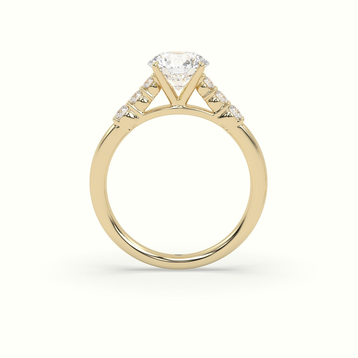 Round Cut Diamond Engagement Ring With Side Stones — Yellow Gold