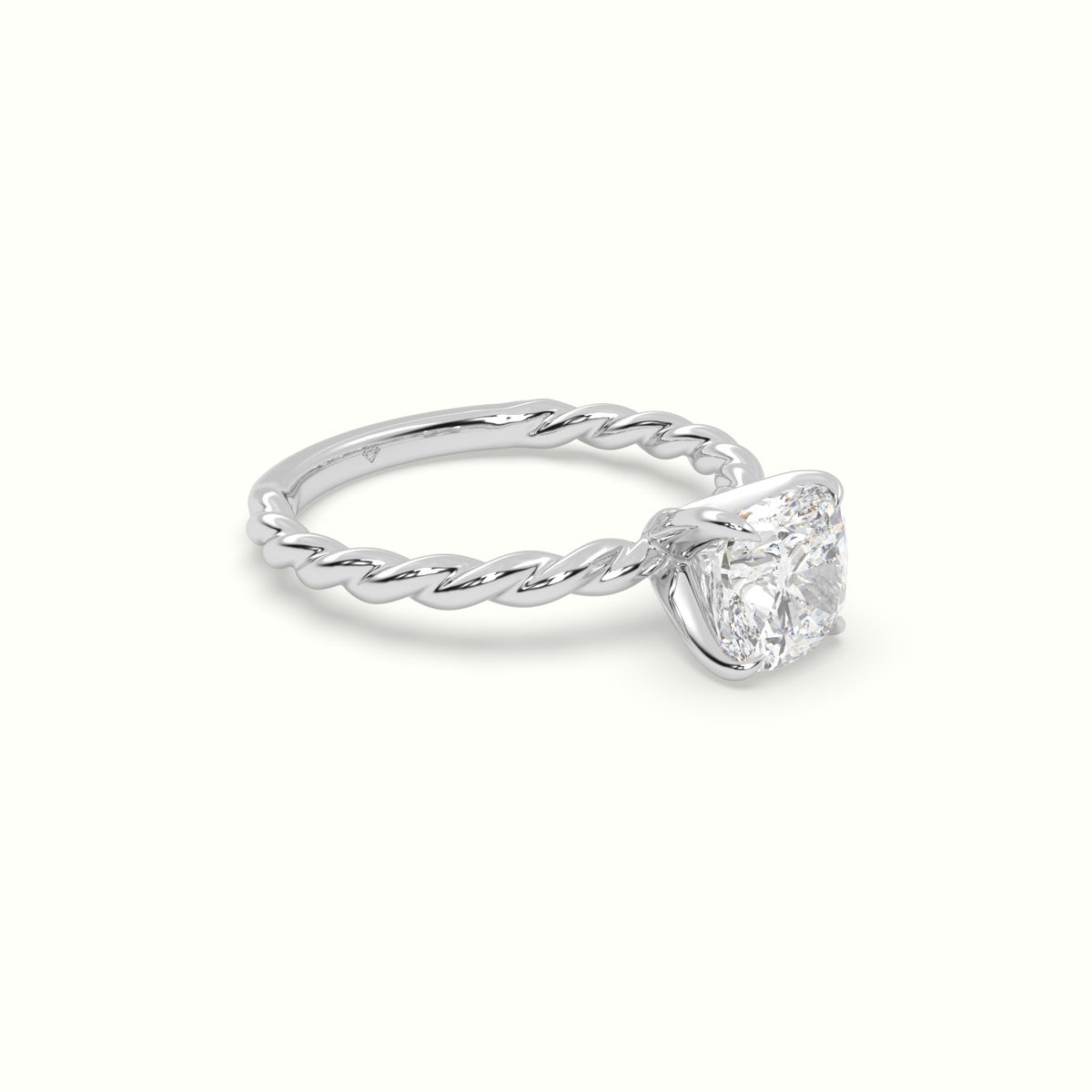 Cushion Cut Diamond Solitaire Engagement Ring — White Gold