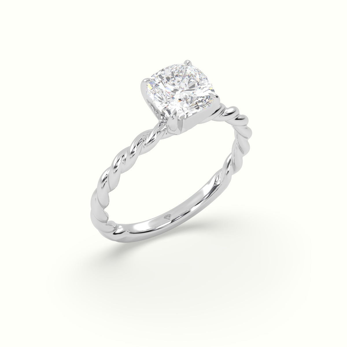 Cushion Cut Diamond Solitaire Engagement Ring — White Gold